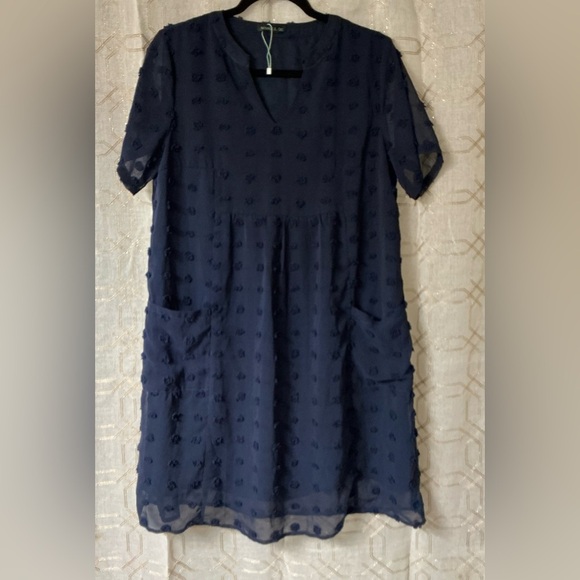 Chic Blue V-Neck Short Sleeve Sundress - Picture 1 of 7